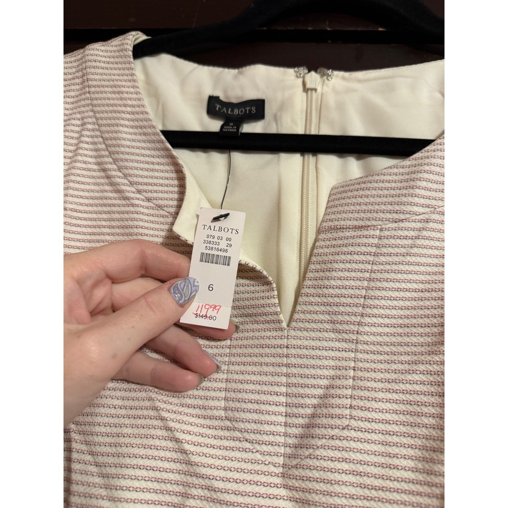 Talbots Women Pink Cream Textured Stripe Sleeveless Sheath Dress Size 6 NWT - Picture 3 of 4